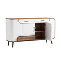 **Titre technique : Meuble de rangement moderne en bois et finition blanche, avec portes et étagères réglables**