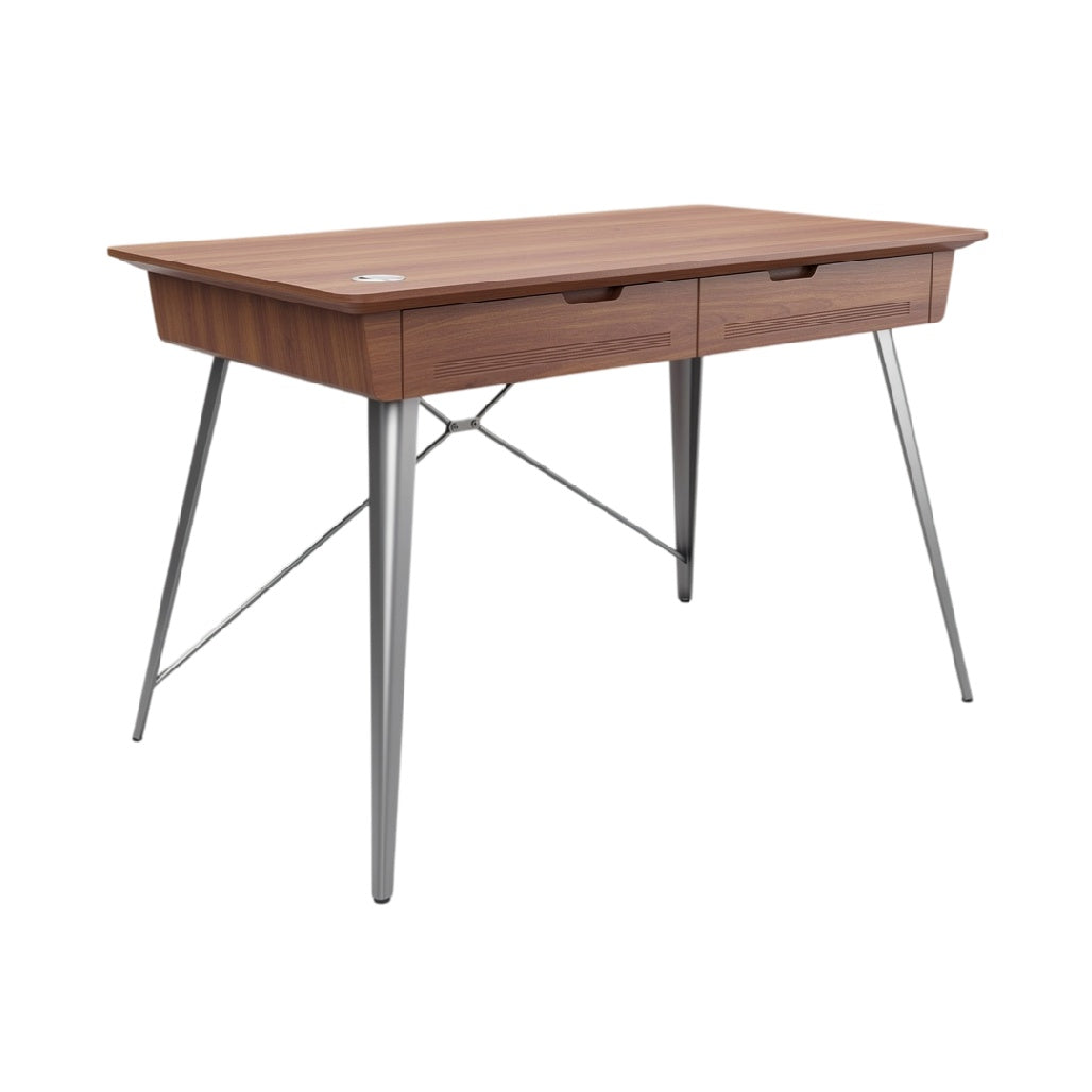 **Bureau en bois avec tiroirs et pieds métalliques**